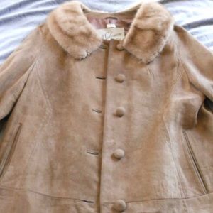 Vintage Brown Suede Coat with Mink Collar